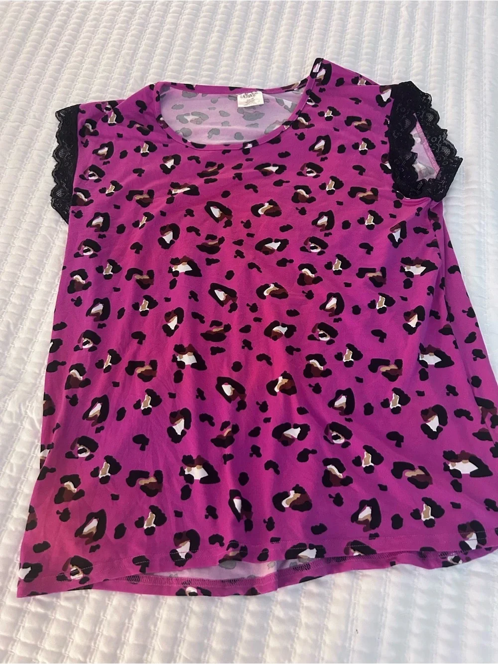 Lauren Rae Lace-Trim Purple Leopard Print Sleep Set. Size 1XL